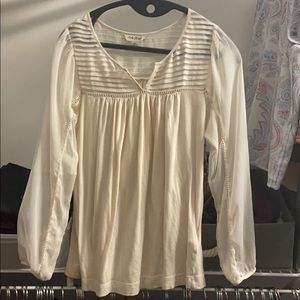 Lucky Brand Cream Top w/ Sheer Sleeves/Cutouts